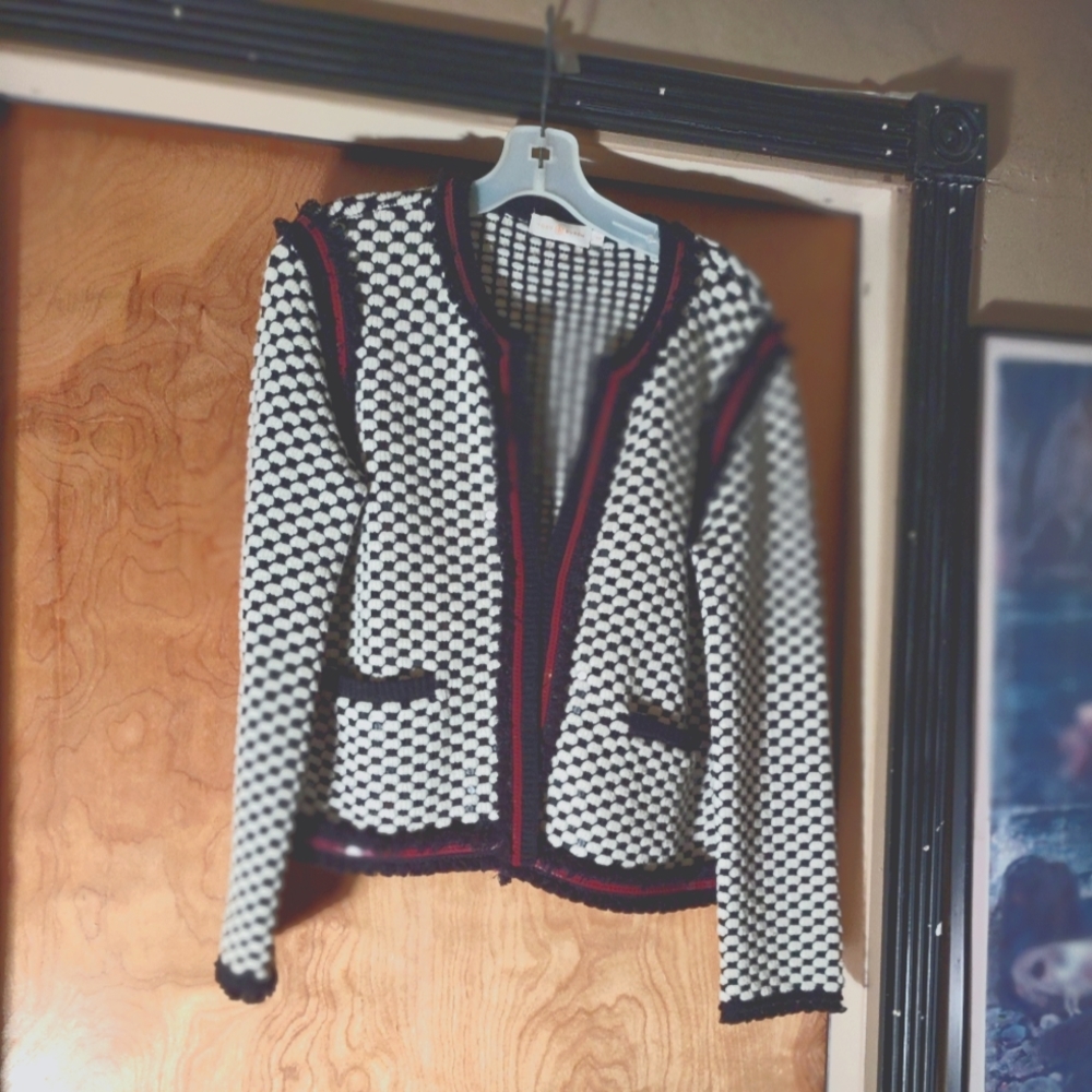 Tory Burch Black and White Checkered Blazer